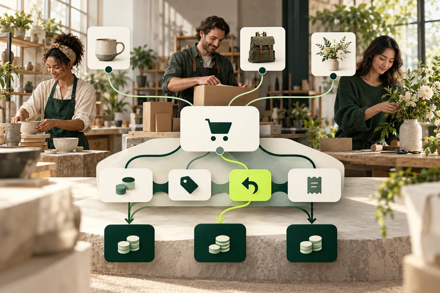 Independent marketplace sellers connected to orders, fees, refunds and seller payouts.